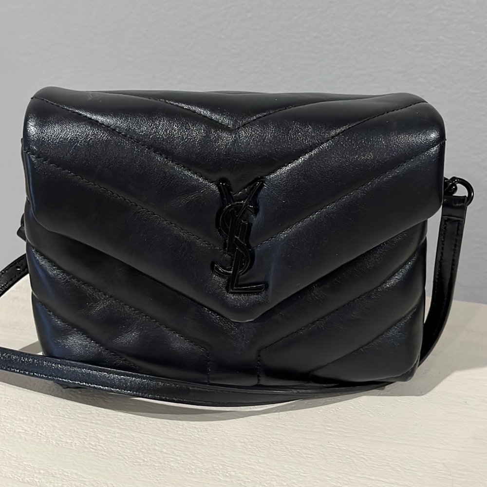 Authentic YSL Loulou Toy Matelasse Calfskin Flap-Top Shoulder Bag, Black Hardwar